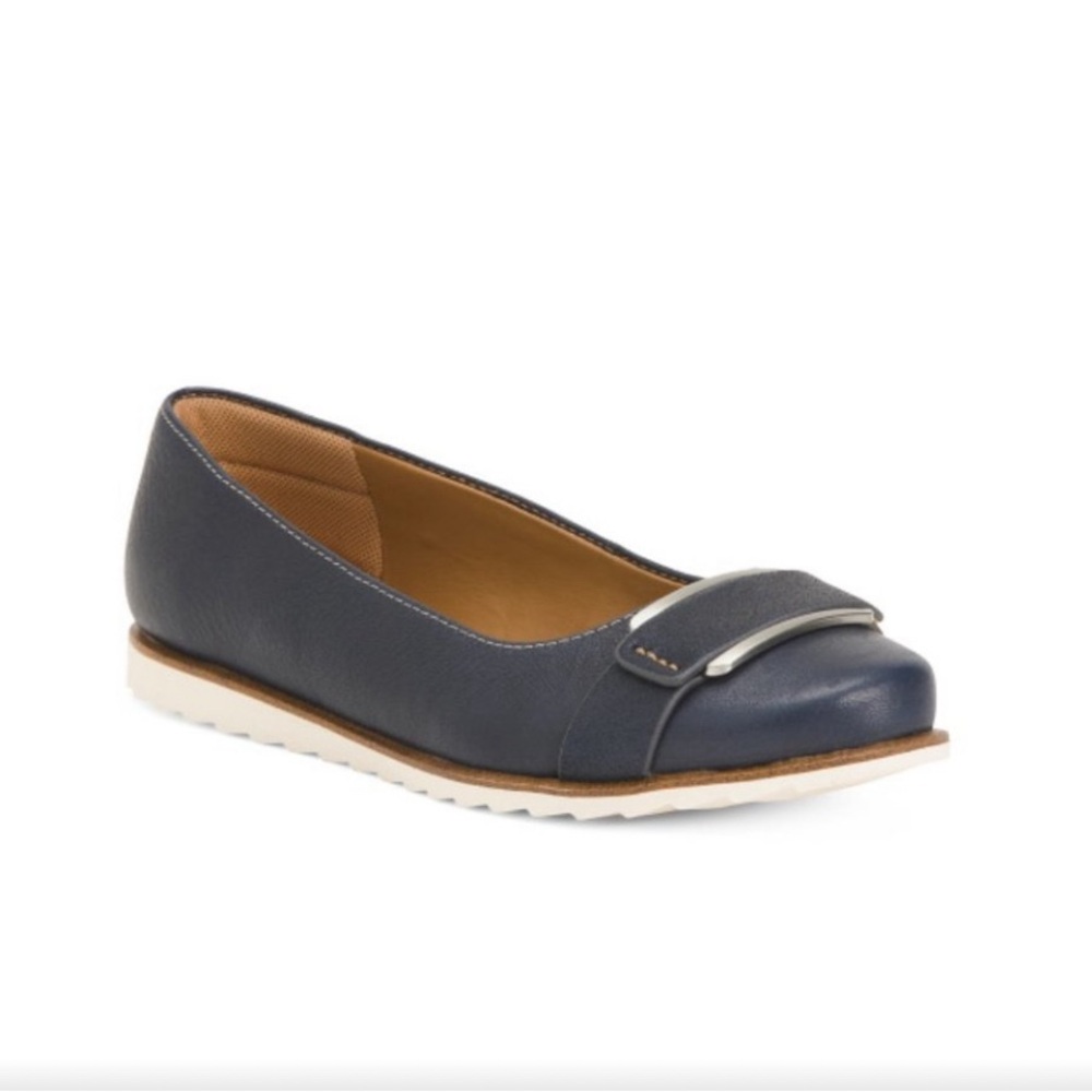 COMFORTIVA Navy Leather Rhoda Wide Comfort Loafers